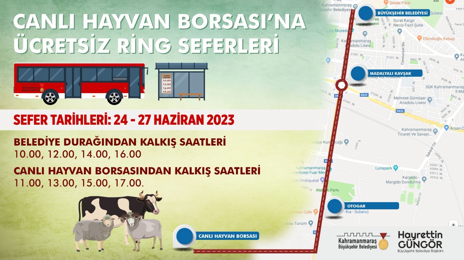 Büyükşehir’den Canlı Hayvan Borsası’na<br>Ücretsiz Ring Seferi