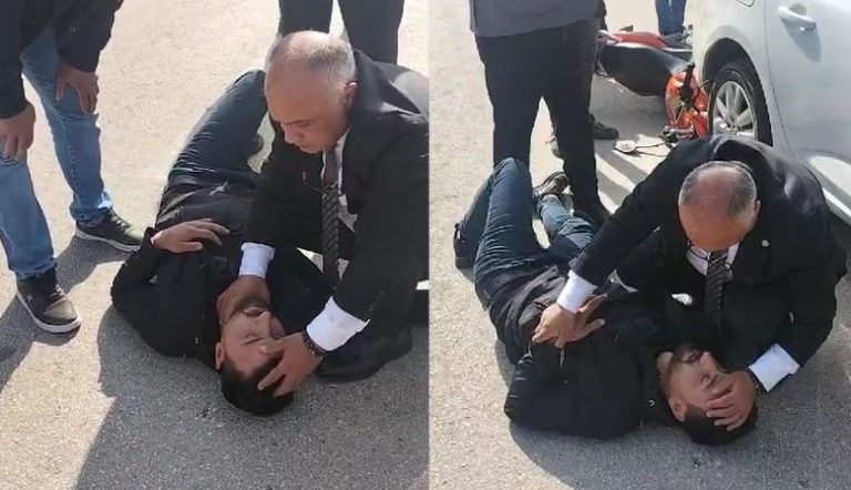 Dr. Selahaddin Can, aracına çarpan motosikletlilere ilk müdahalede bulundu! 