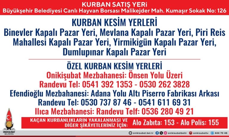 Onikişubat Belediyesi’nden kurbanlık satış ve kesim yerleri açıklaması