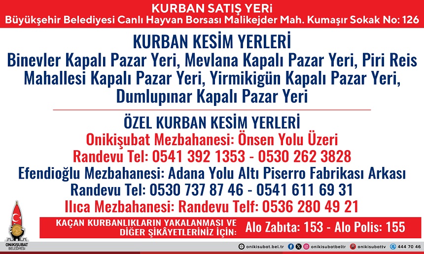 Onikişubat Belediyesi’nden kurbanlık satış ve kesim yerleri açıklaması