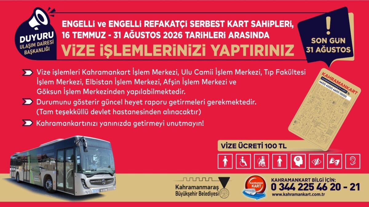 Engelli ve Engelli Refakatçi Serbest Kartlarında Vize Yenileme Dönemi Başladı