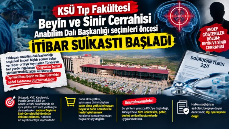 KSÜ Tıp Fakültesi Beyin ve Sinir Cerrahisi Anabilim Dalı Başkanlığı seçimleri öncesi itibar suikastı başladı