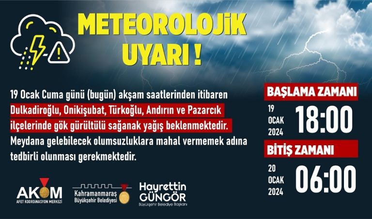 Kahramanmaraş’ta 5 İlçede Sağanak Yağış Uyarısı!