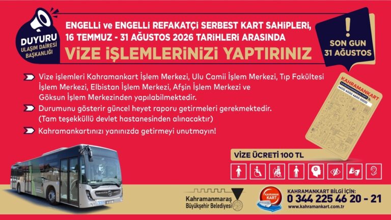 Engelli ve Engelli Refakatçi Serbest Kartlarında Vize Yenileme Dönemi Başladı